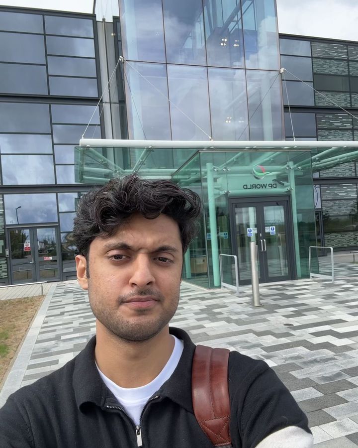 Muhammad outside the DP World building at London Gateway.