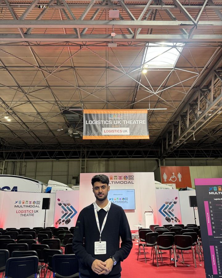 Muhammad in the Logistics UK Theatre at Multimodal 2026.